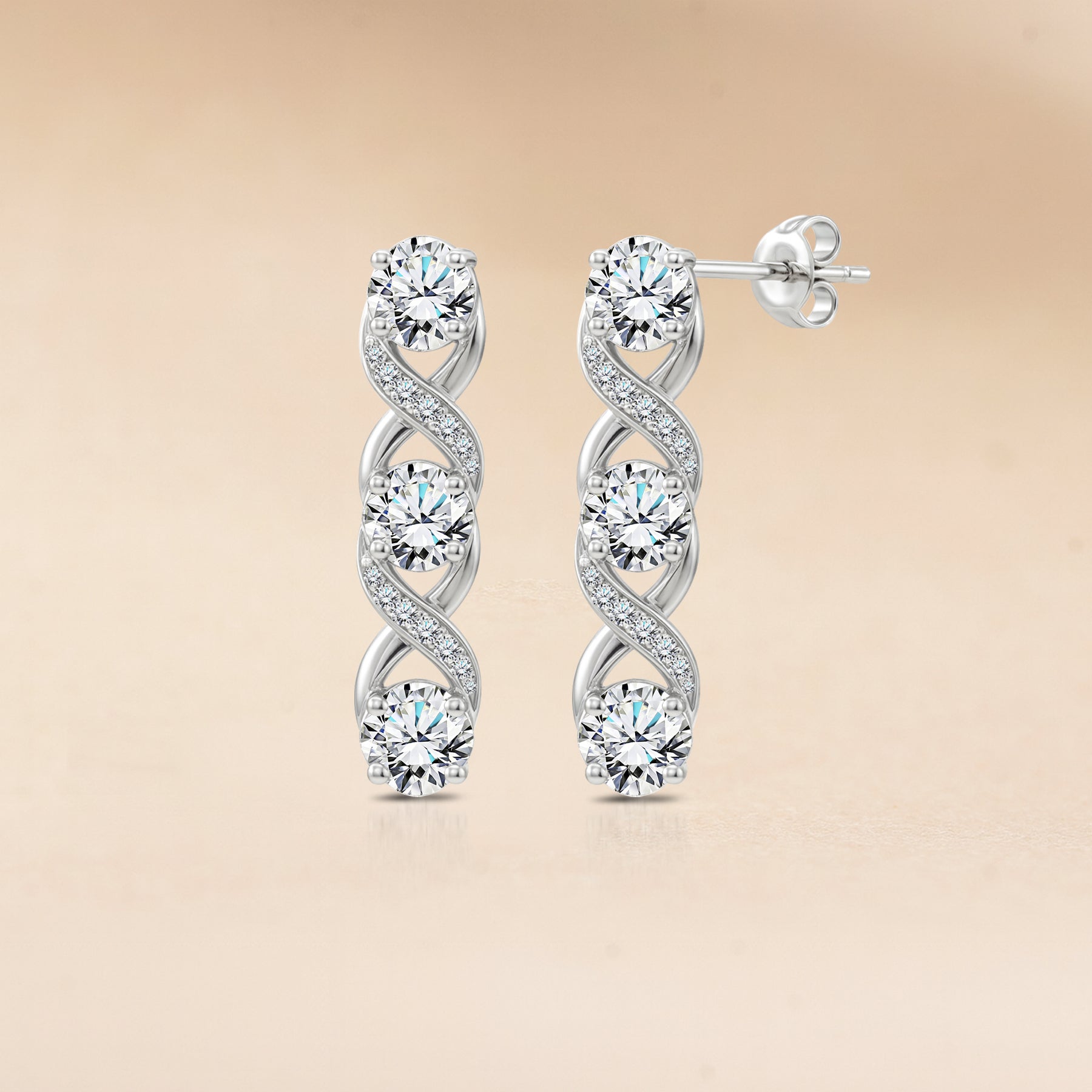JeenMata Lab Grown Diamond 1 Carat Round Cut Twisted Drop Earrings - Elegant Infinity Inspired Earrings in 18K White Gold Plating for Women