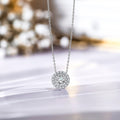 JeenMata Lab Grown Diamond 1 Carat Round Cut Double Halo Pendant Necklace in 18K White Gold Plating for Women