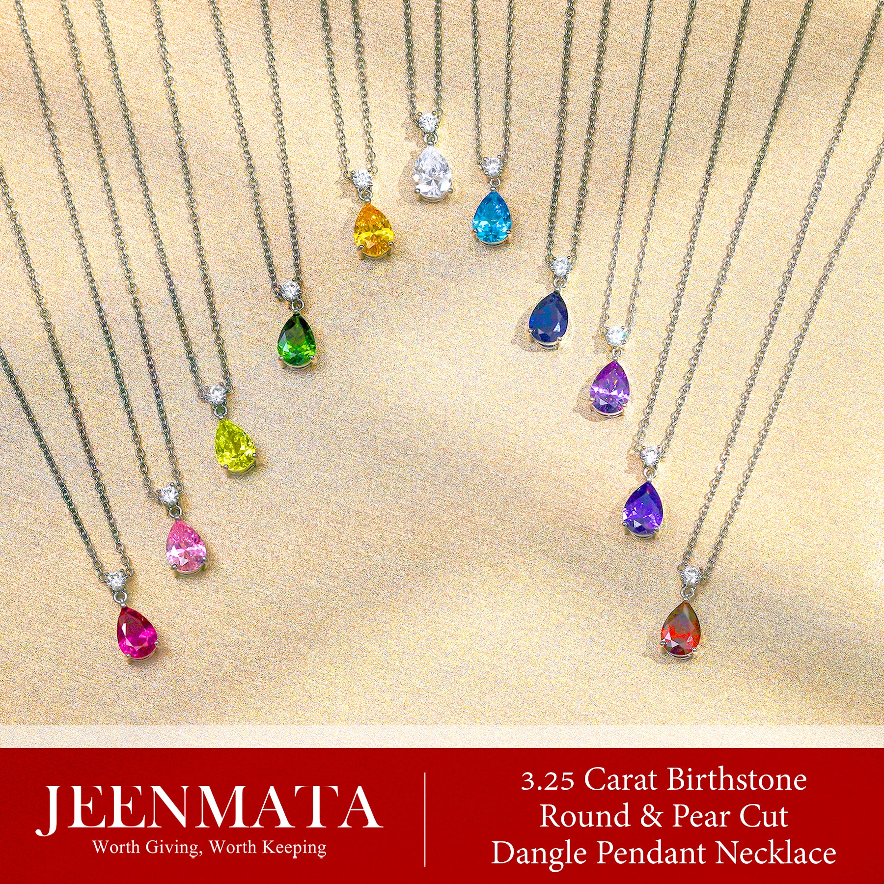 JeenMata 3.25 Carat Blue Topaz December Birthstone - Round and Pear Cut Dangle Pendant Necklace in 18k White Gold Plated for Women