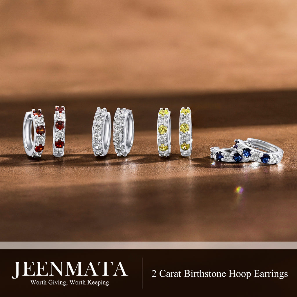 JeenMata 2 Carat December Birthstone - Blue Topaz & Cubic Zirconia Hoop Earrings - Multicolor Birthstone Earrings in 18K White Gold Plating for Women