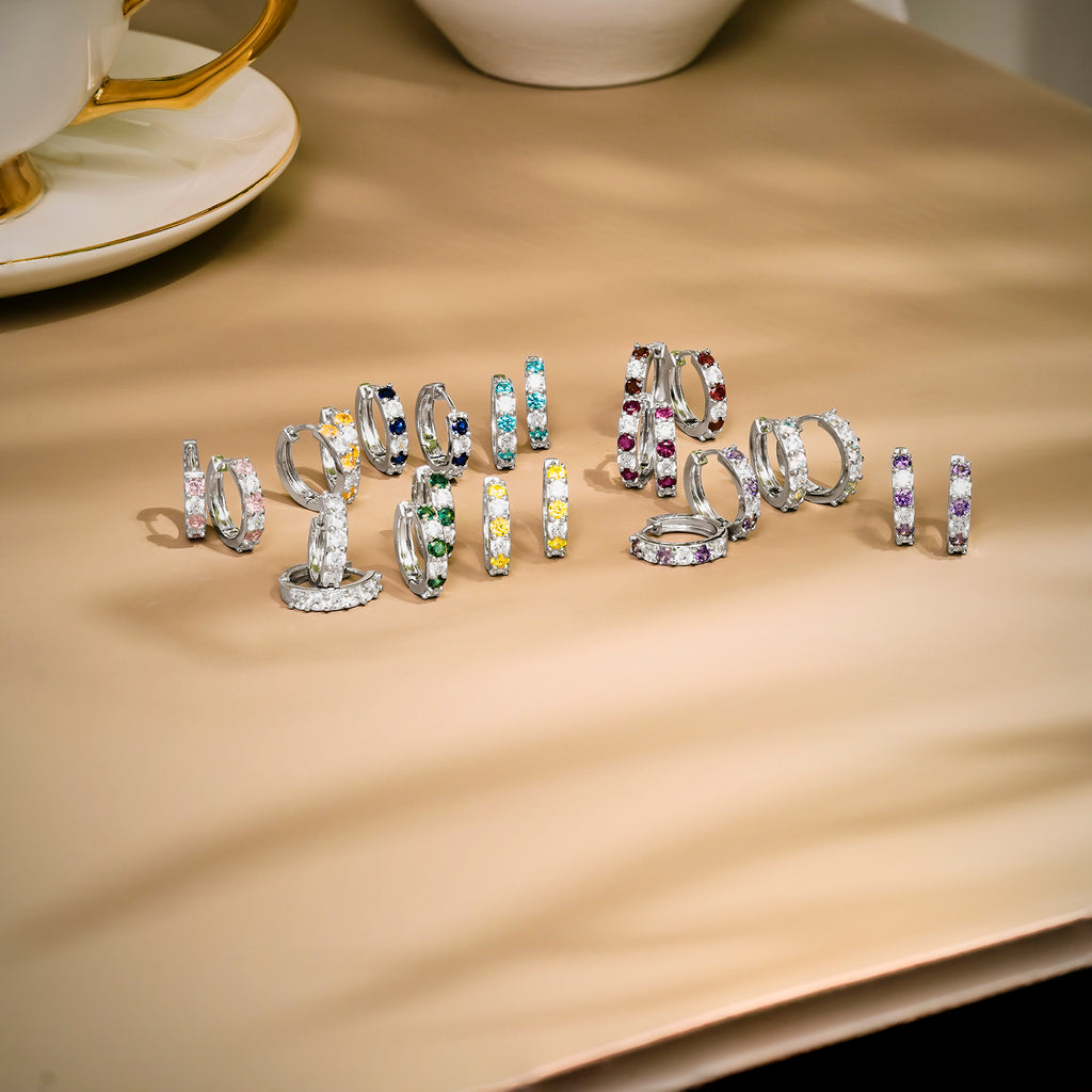 JeenMata 2 Carat March Birthstone - Aquamarine & Cubic Zirconia Hoop Earrings - Multicolor Birthstone Earrings in 18K White Gold Plating for Women