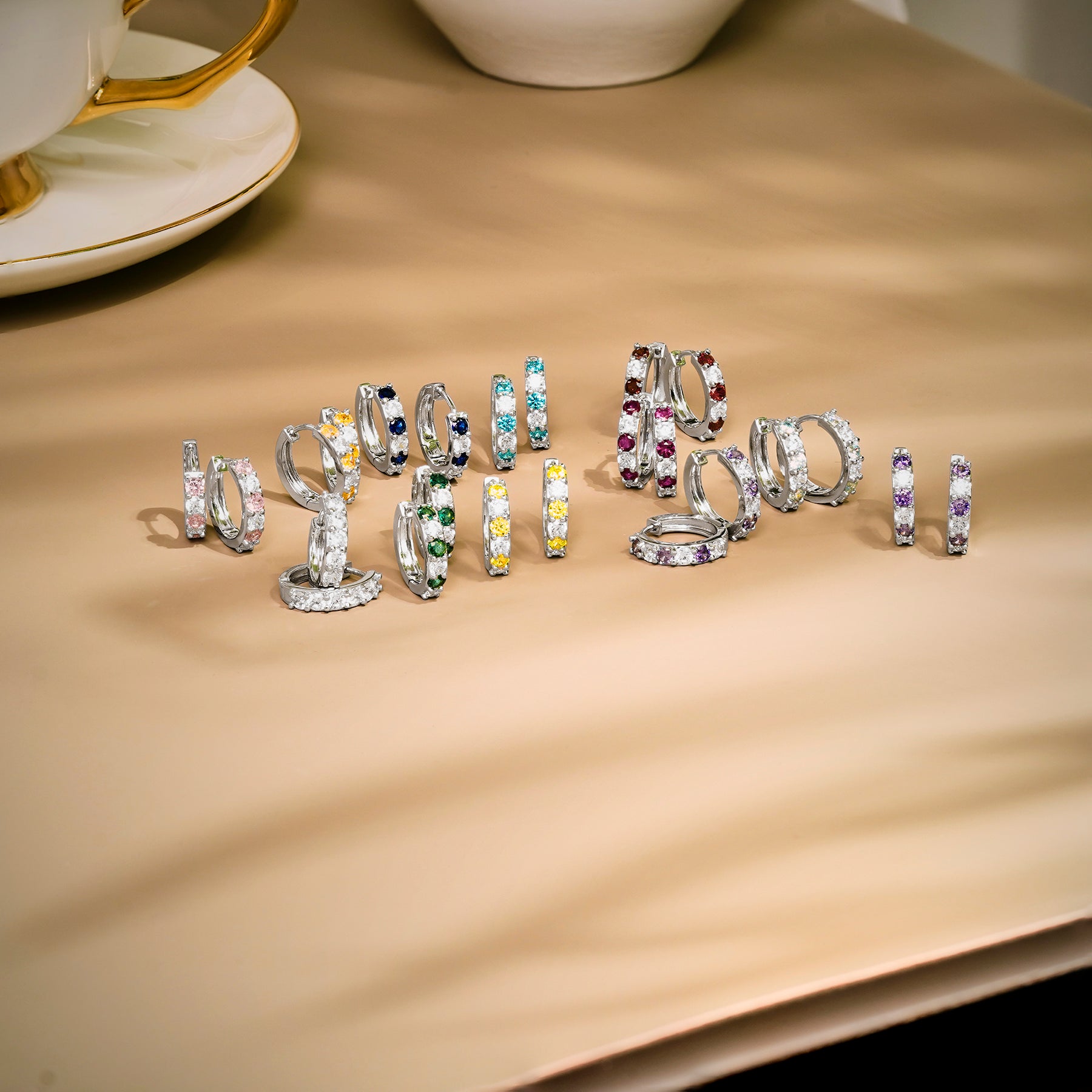 JeenMata 2 Carat March Birthstone - Aquamarine & Cubic Zirconia Hoop Earrings - Multicolor Birthstone Earrings in 18K White Gold Plating for Women
