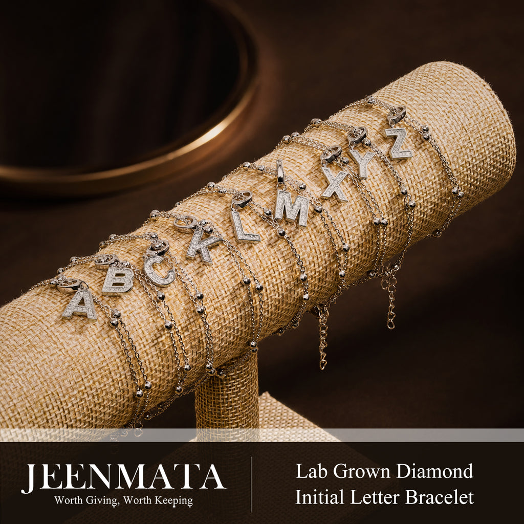 JeenMata Lab Grown Diamond Initial "A" Letter Bracelets - Double Layer Alphabet Jewelry Bracelet - 18K White Gold Plating for Women Jewelry