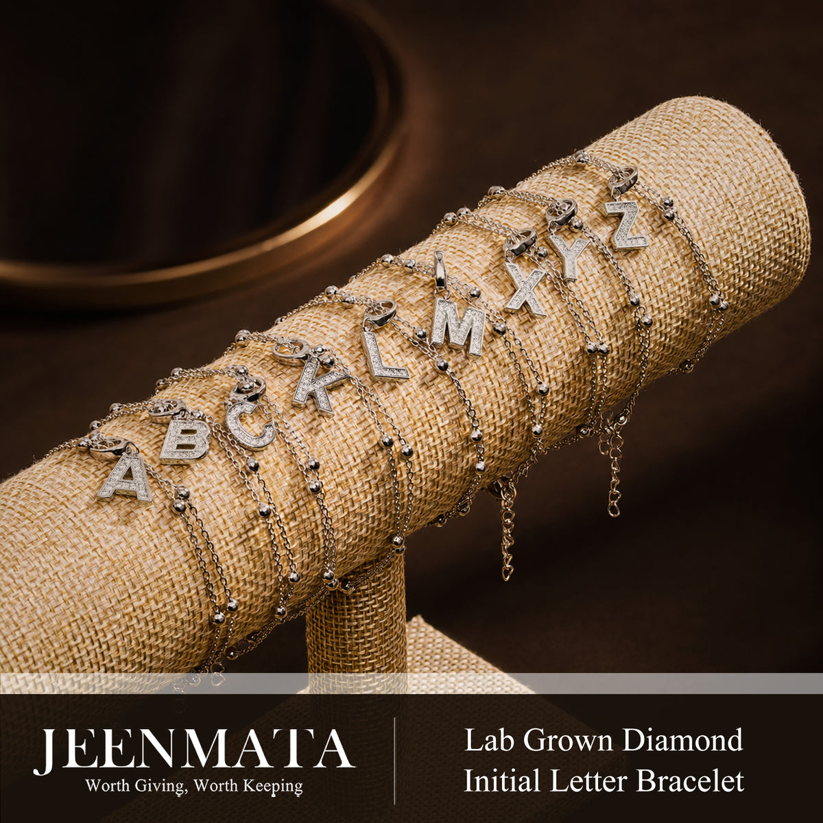 JeenMata Lab Grown Diamond Initial "A" Letter Bracelets - Double Layer Alphabet Jewelry Bracelet - 18K White Gold Plating for Women Jewelry