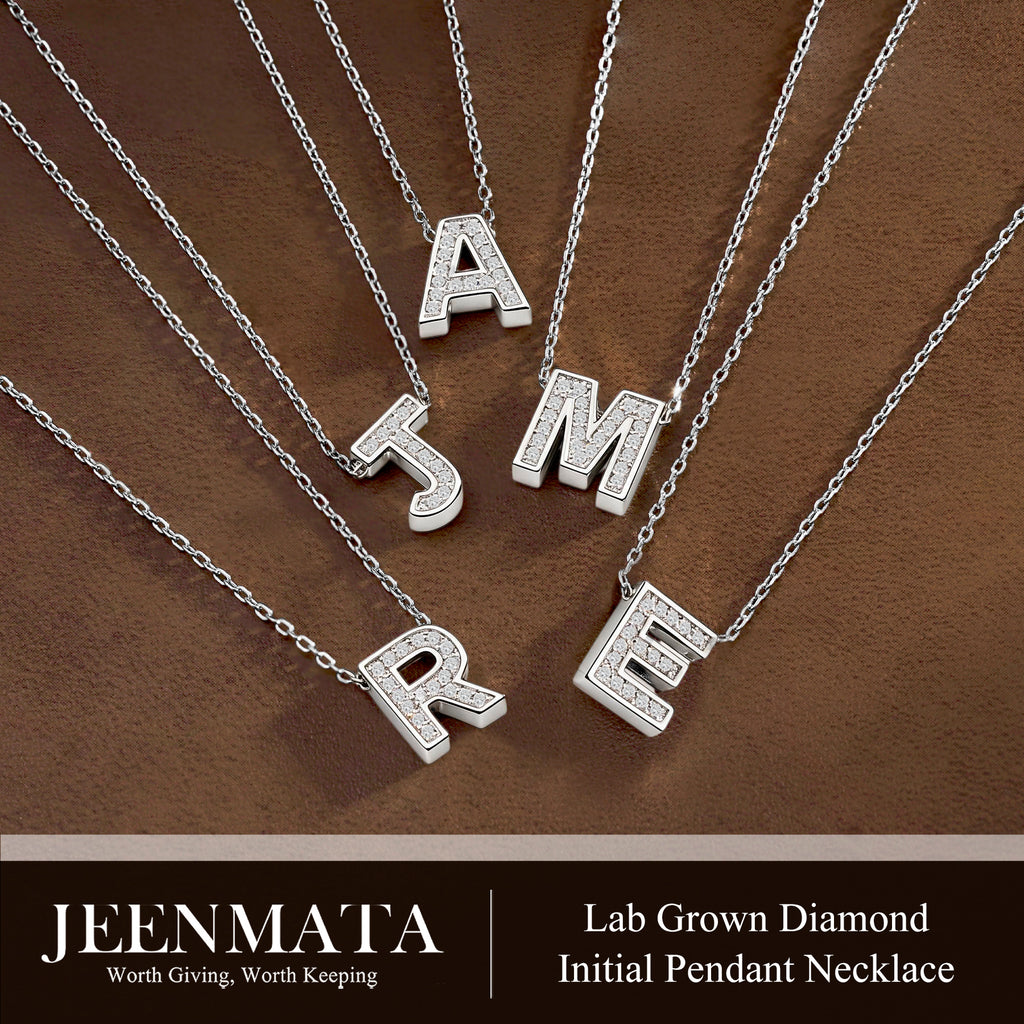JeenMata Lab Grown Diamond Initial “A” Letter Necklaces - Elegant Alphabet Pendant Necklace Gift - 18K White Gold Plating Jewelry for Women
