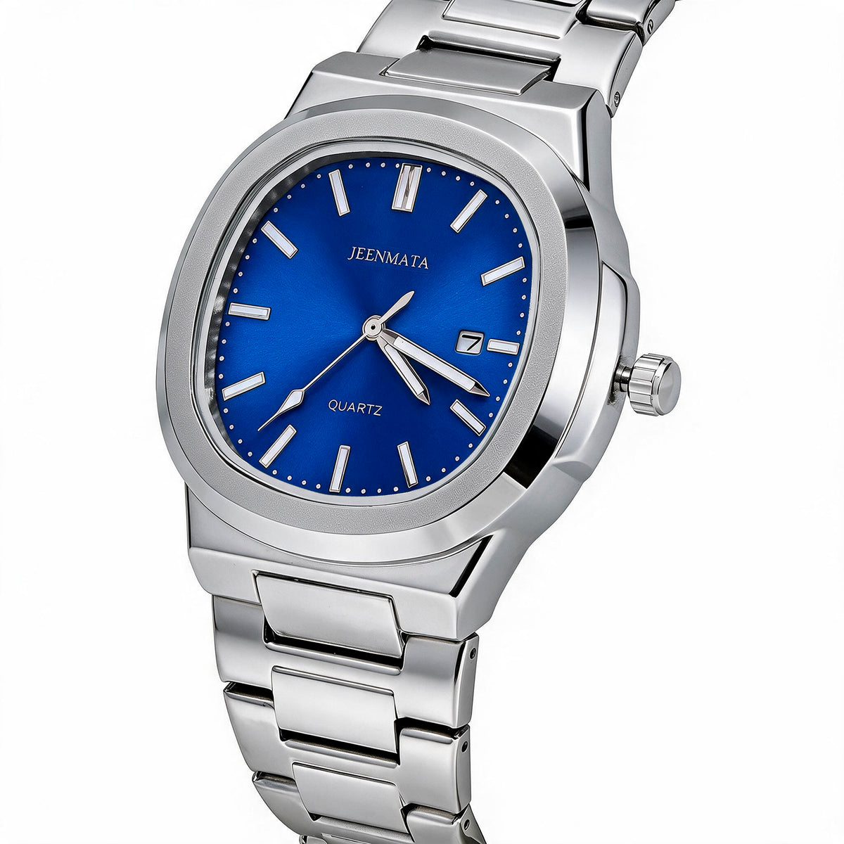 JeenMata Men’s Stainless Steel Nautilus-Style Watch, Water-Resistant Sunray Blue Dial with Date Window