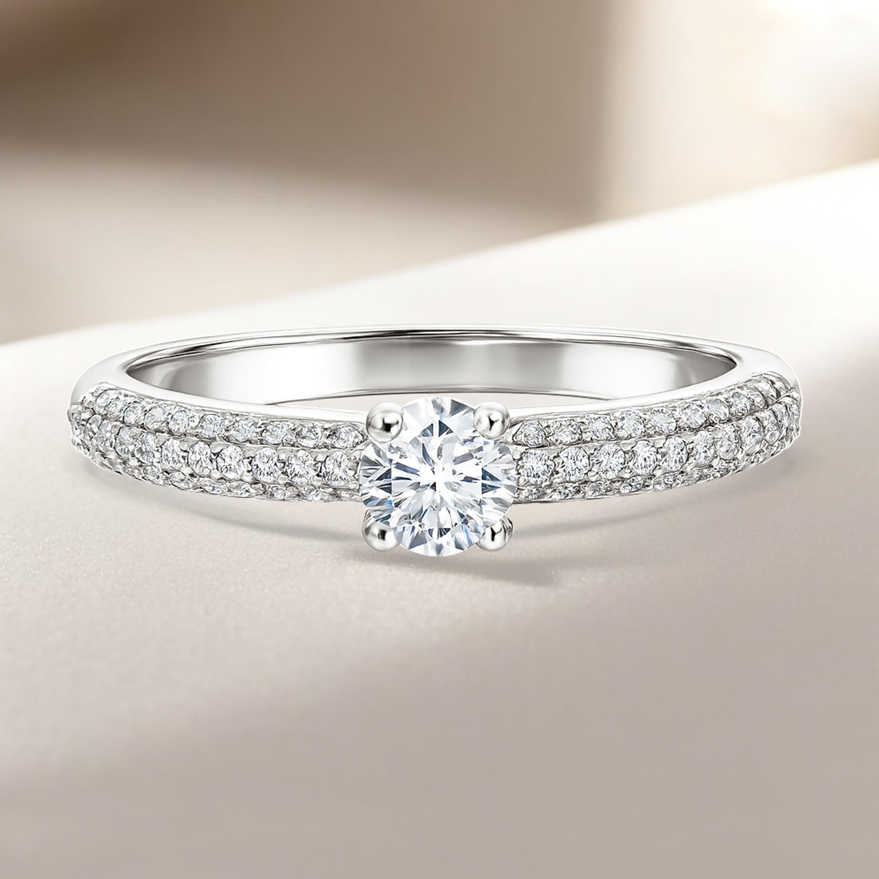 Certified 1 Ct Round  Lab Diamond Micro Pave Set Engagement Ring