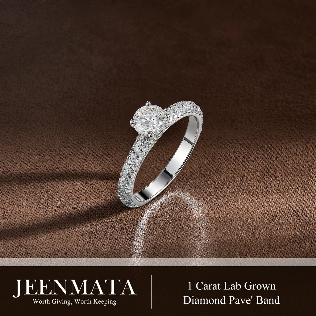 JeenMata 1 Carat Round Brilliant Cut Lab Grown Diamond Micro Pave Set Engagement Ring - Vintage Style Promise Ring in 18K White Gold Plating for Women