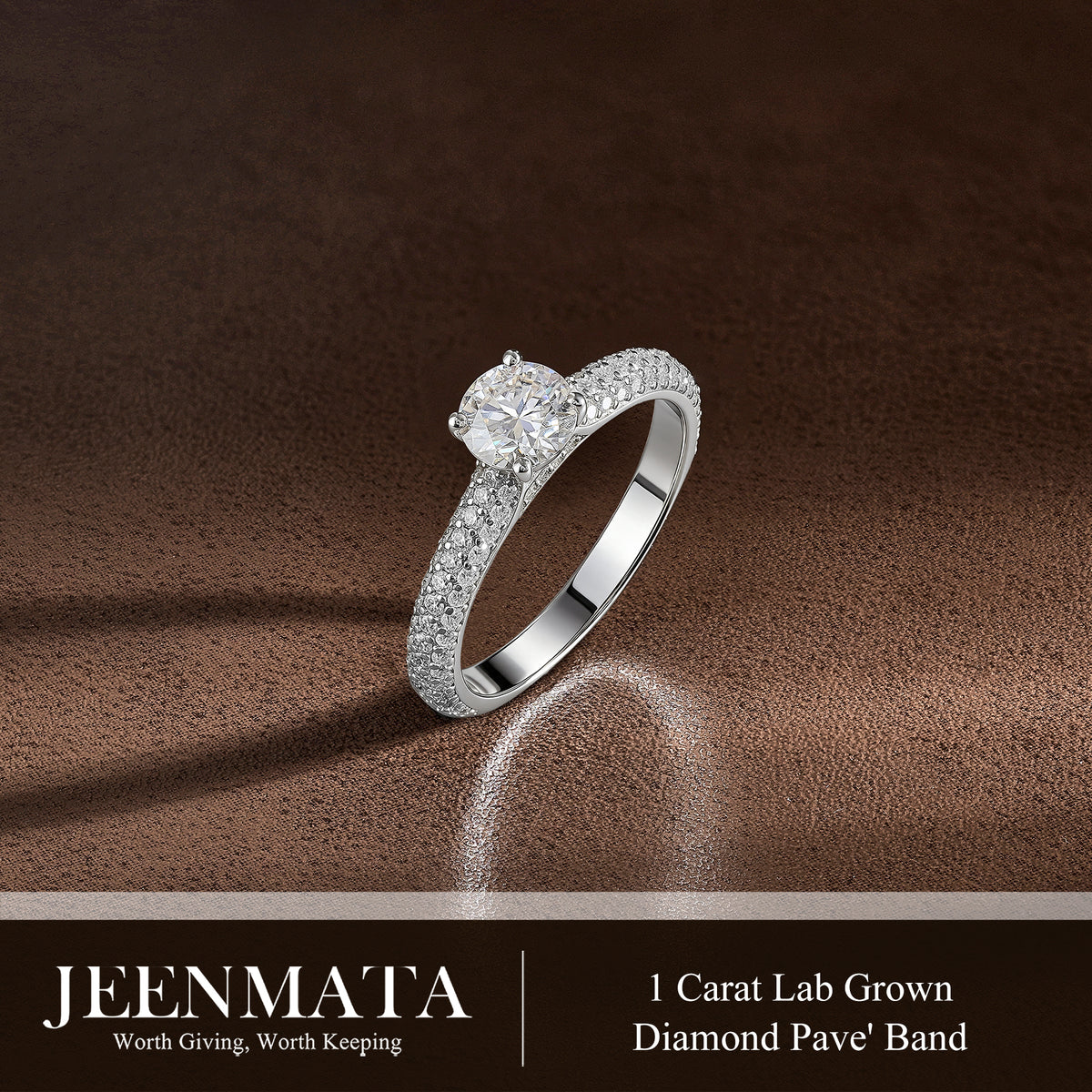 JeenMata 1 Carat Round Brilliant Cut Lab Grown Diamond Micro Pave Set Engagement Ring - Vintage Style Promise Ring in 18K White Gold Plating for Women