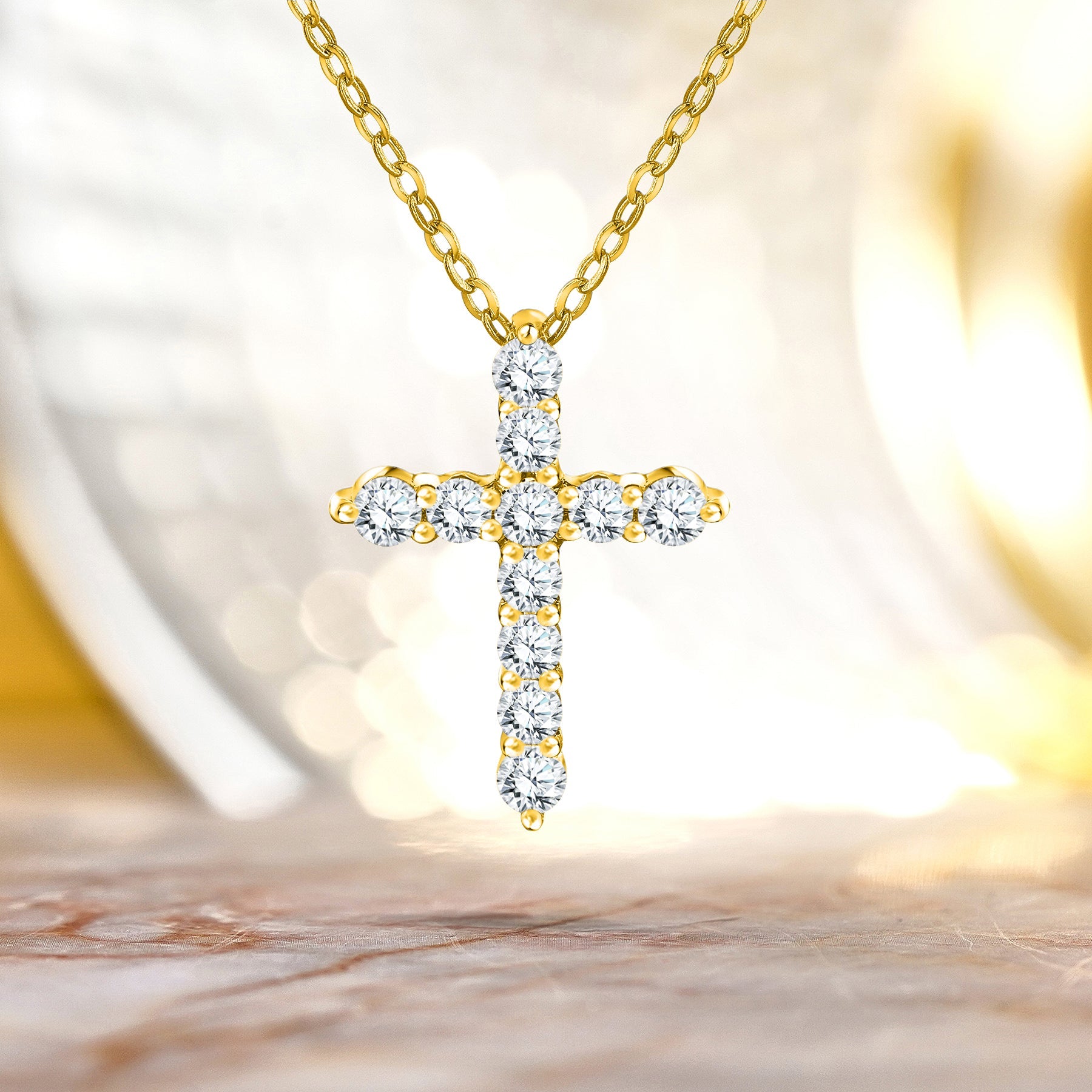 Certified Lab Grown Diamond Cross Pendant Necklace in 18K Rose Gold over Silver