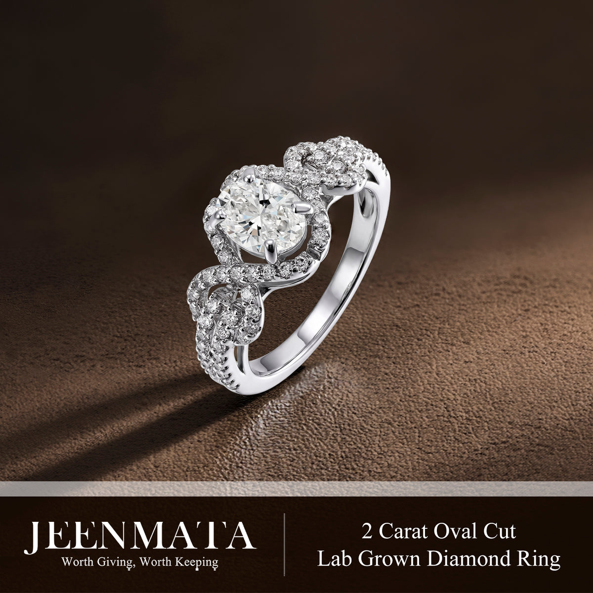 JeenMata 2 Carat Oval Cut Lab Grown Diamond - Engagement Rings in 18K White Gold Plating for Women