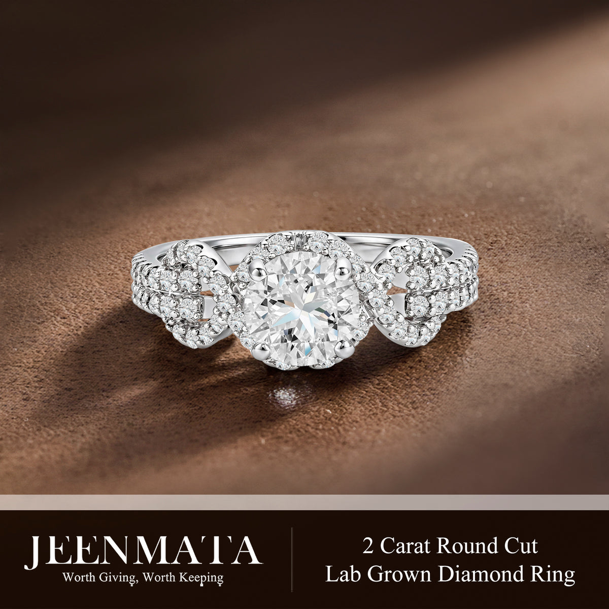JeenMata 2 Carat Round Brilliant Cut Lab Grown Diamond - Engagement Rings in 18K White Gold Plating for Women