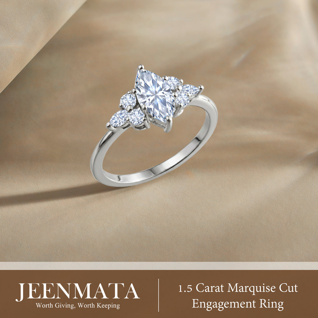 JeenMata 1.5 Carat Marquise Cut Lab Grown Diamond - Engagement Rings in 18K White Gold Plating for Women