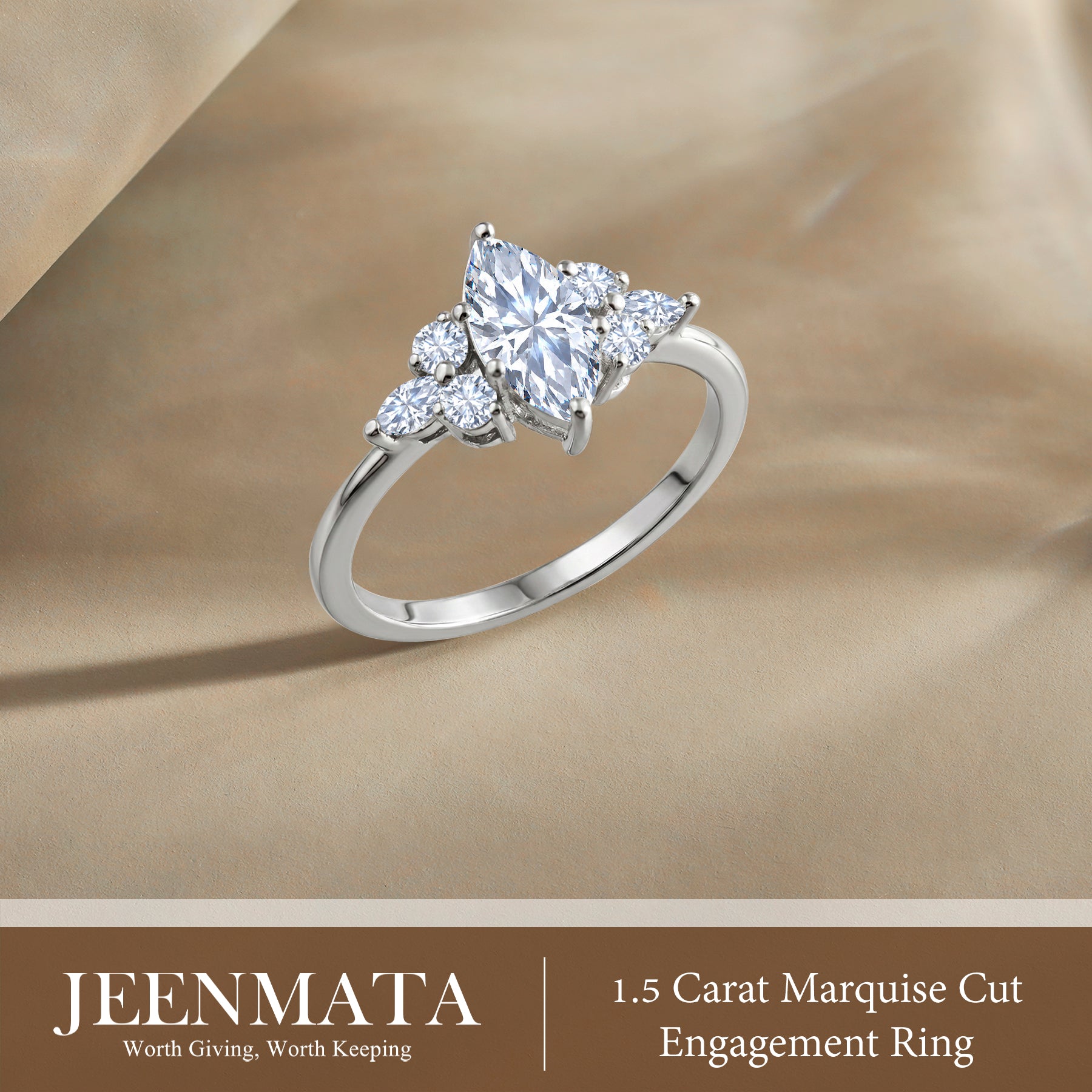 JeenMata 1.5 Carat Marquise Cut Lab Grown Diamond - Engagement Rings in 18K White Gold Plating for Women
