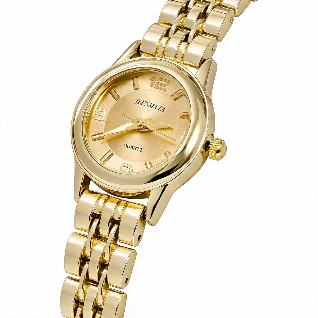 JeenMata Women's All-Gold Classic Watch - Champagne Gold Dial with Crystal Indices, Stainless Steel Bracelet, Water Resistant Quartz Watch