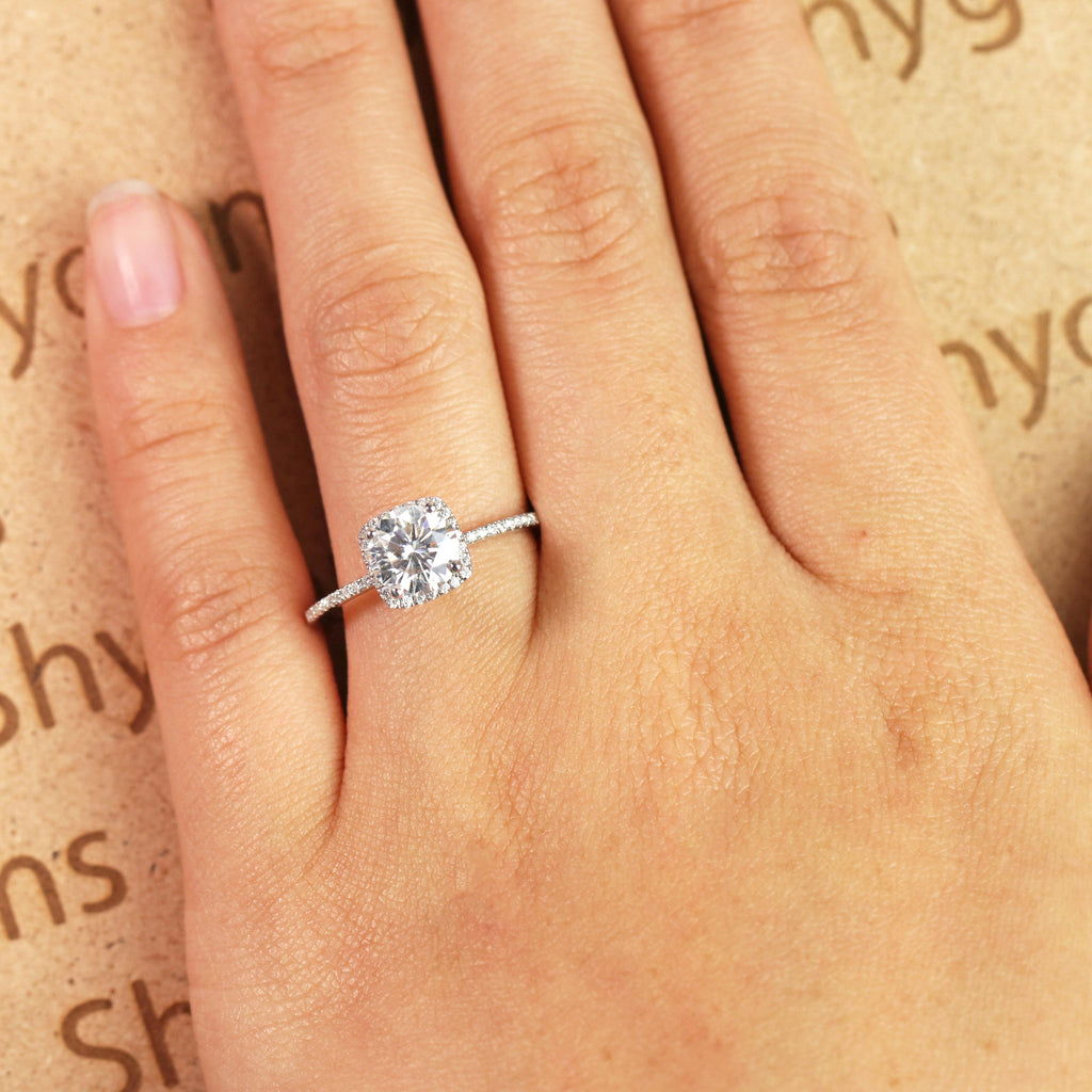 1.50 Carat Round Cut Moissanite  Halo Engagement Ring