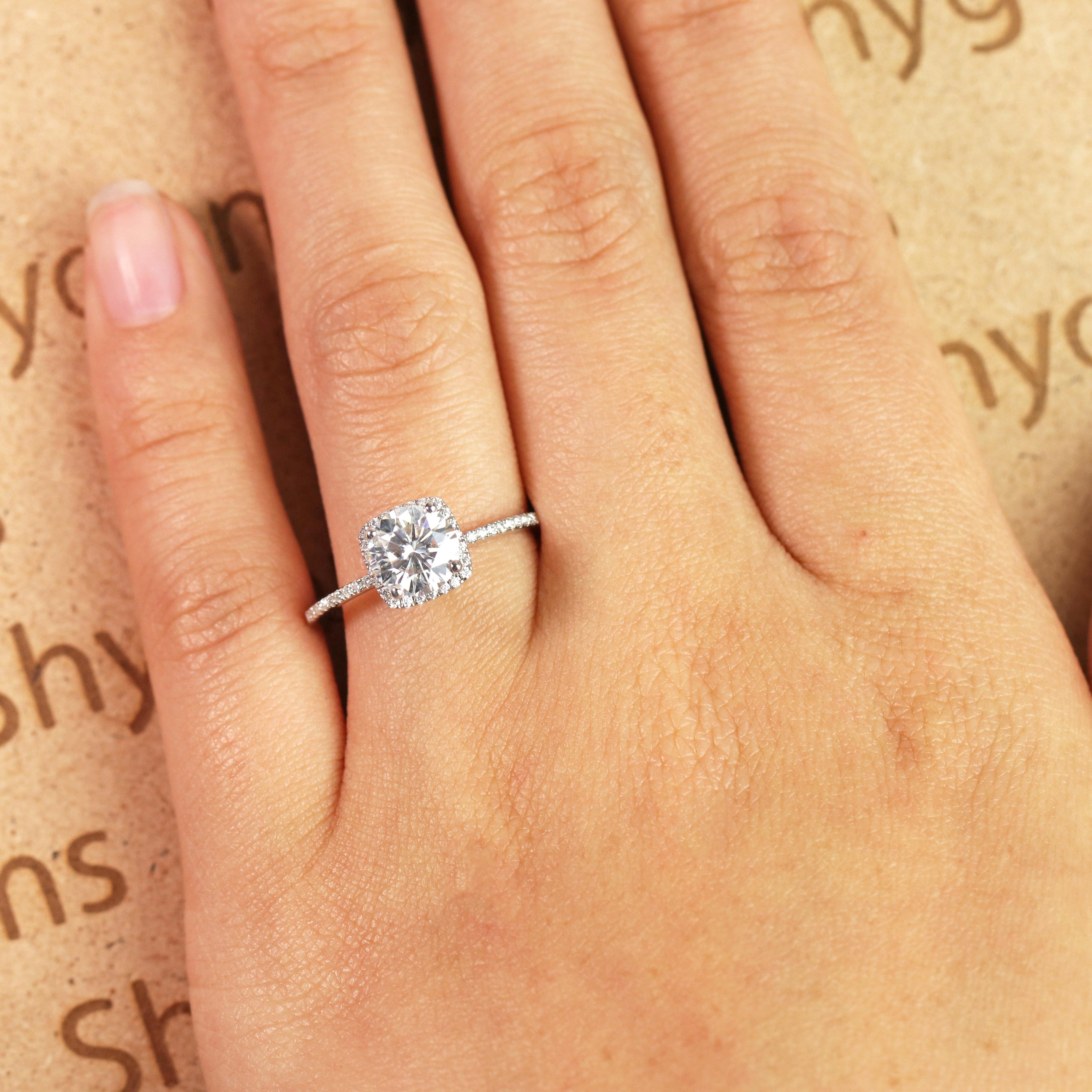 1.50 Carat Round Cut Moissanite  Halo Engagement Ring