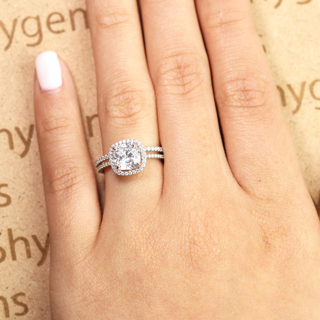 Pave 1.5 Carat Moissanite Cushion Cut Bridal Set