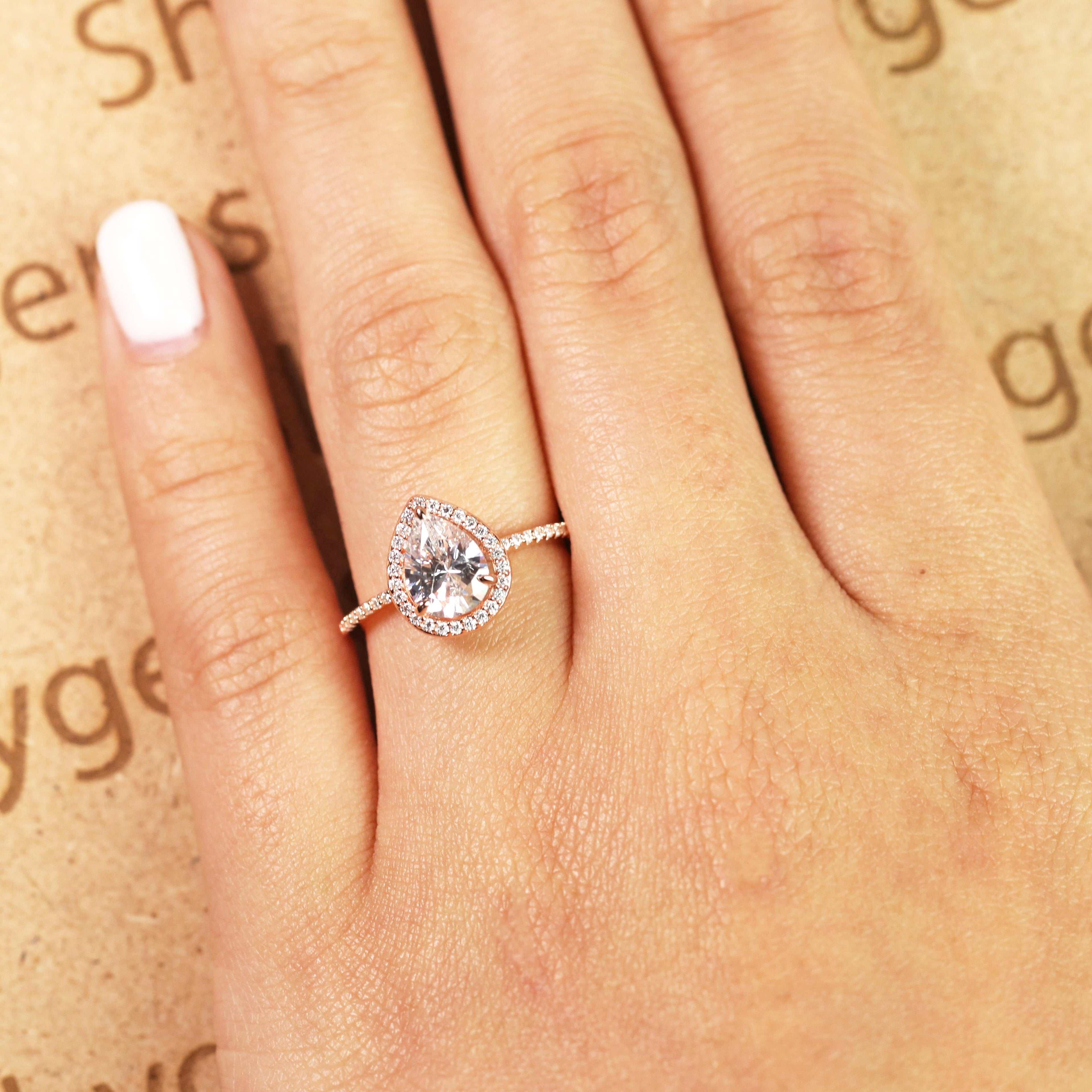 Halo 1.50 Carat Pear Cut Moissanite Engagement Ring Set