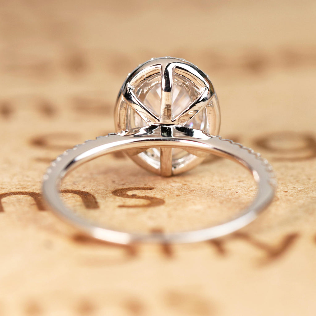1.50 Carat Oval Cut Moissanite Engagement Ring - Bridal Set - Halo Ring - Handmade Ring - 18k White Gold Over Silver