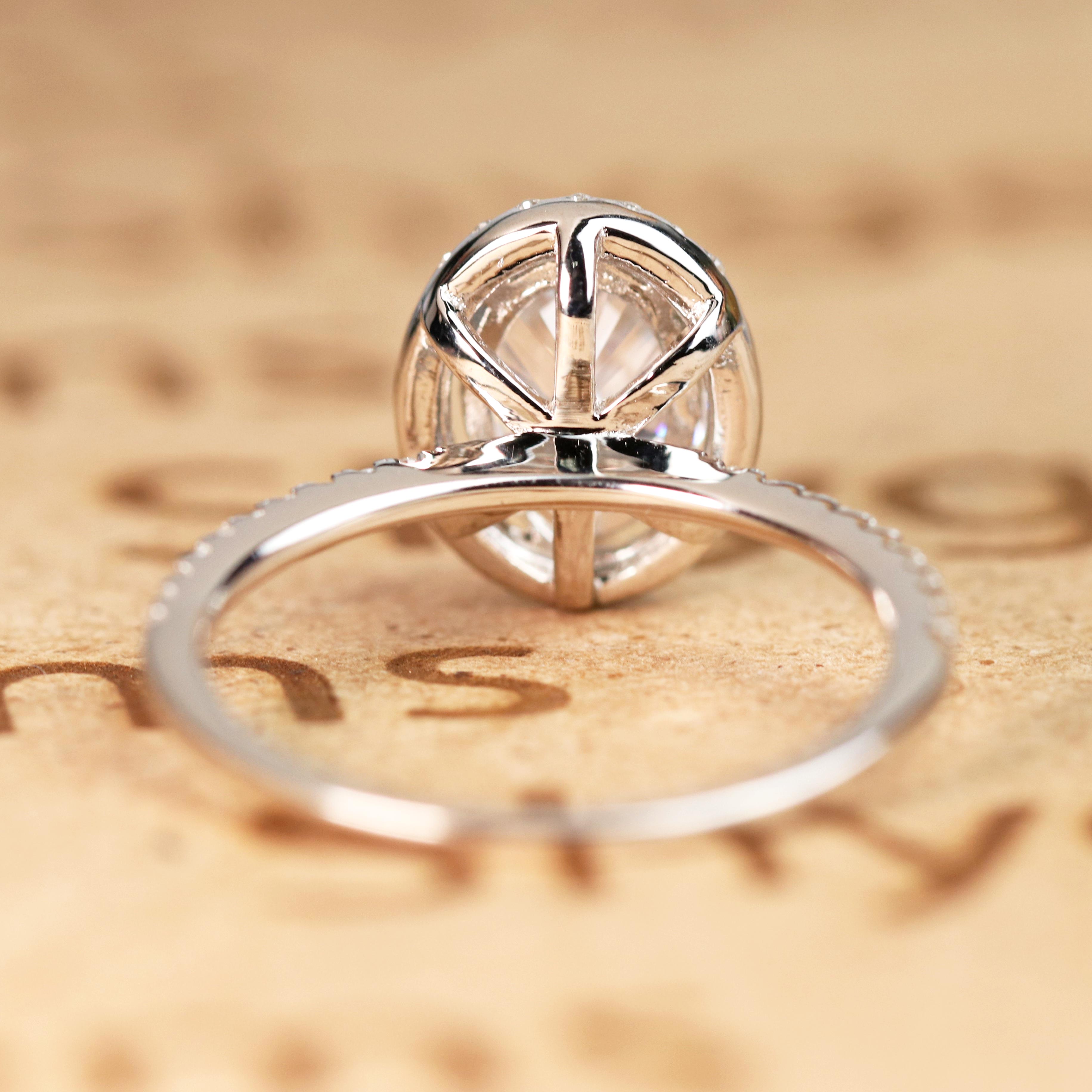 1.50 Carat Oval Cut Moissanite Engagement Ring - Bridal Set - Halo Ring - Handmade Ring - 18k White Gold Over Silver