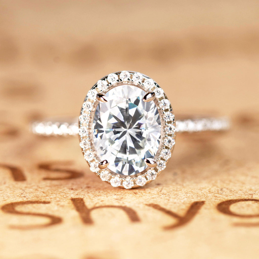 1.50 Carat Oval Cut Moissanite Halo Engagement Ring