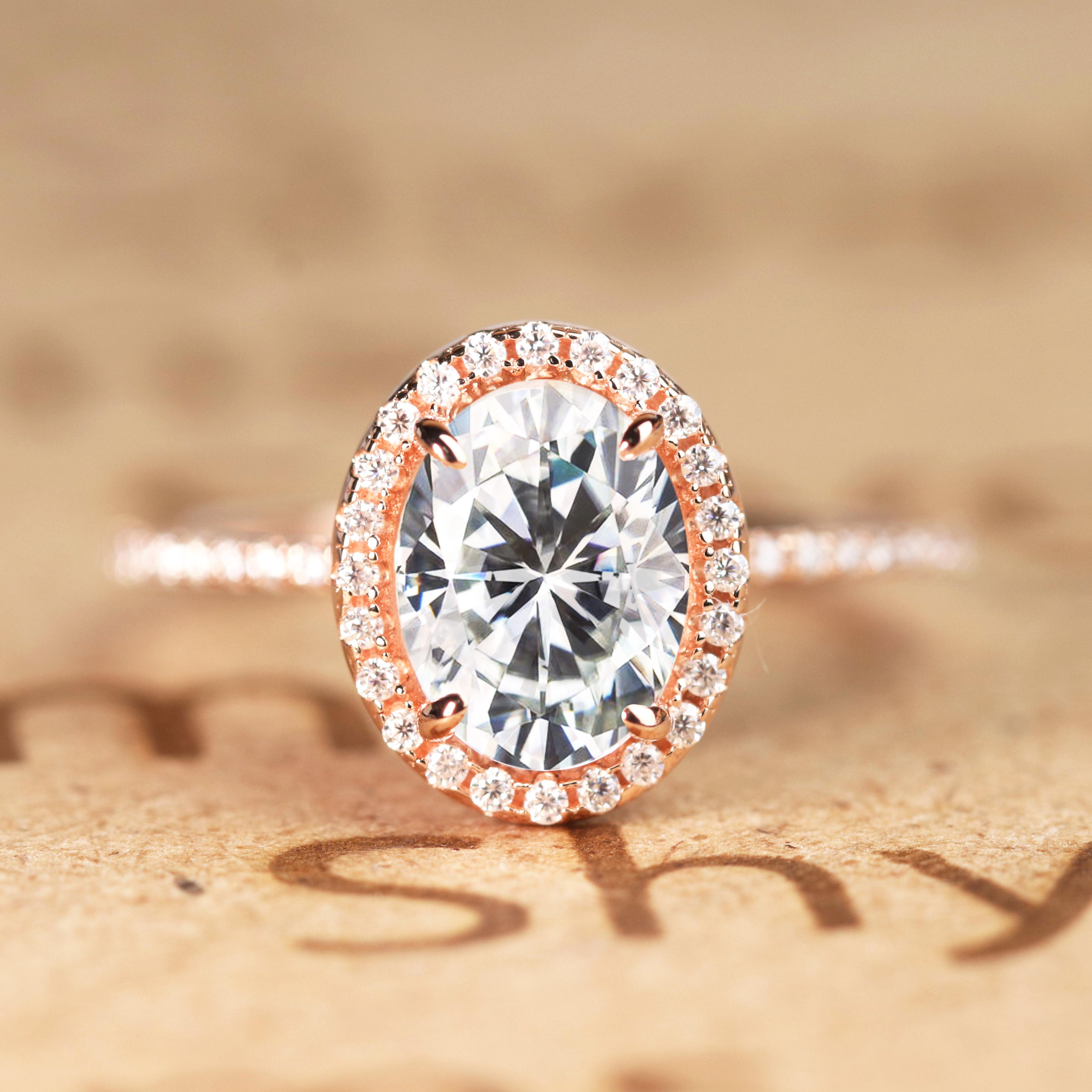 1.50 Carat Oval Cut Moissanite Halo Engagement Ring