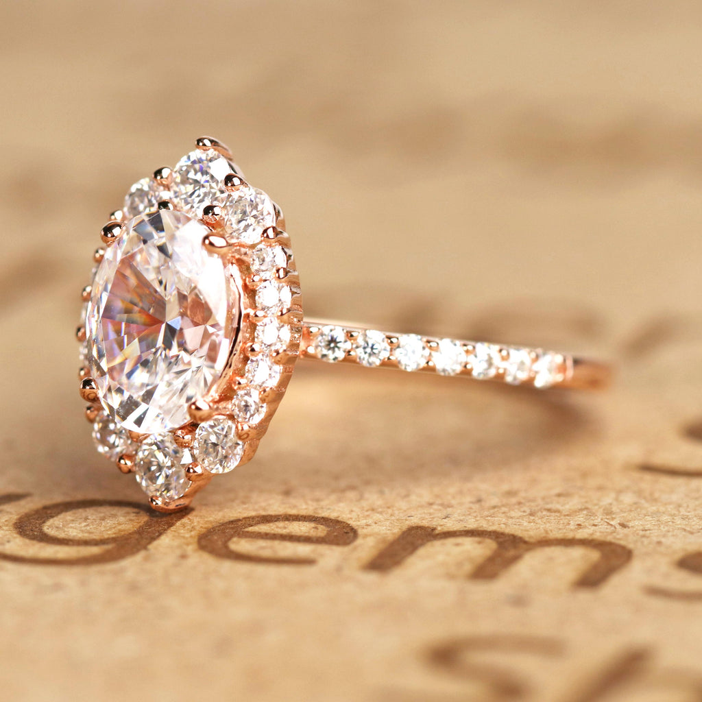 Pave 1.50 Carat Oval Moissanite Halo Engagement Ring