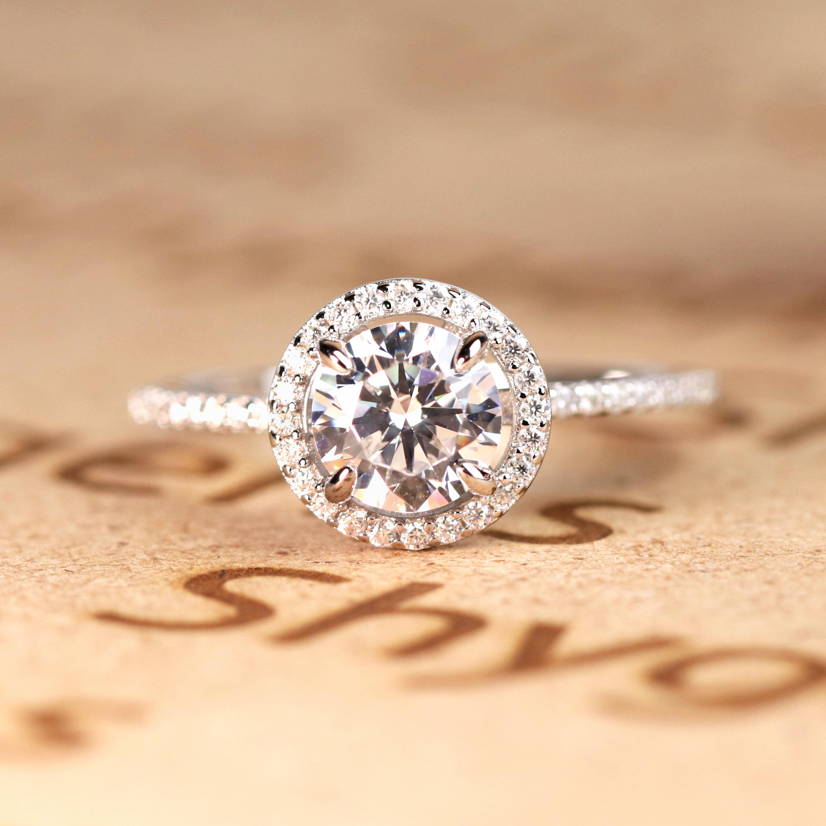 Classic 1.50 Carat Round Cut Moissanite Halo Engagement Ring
