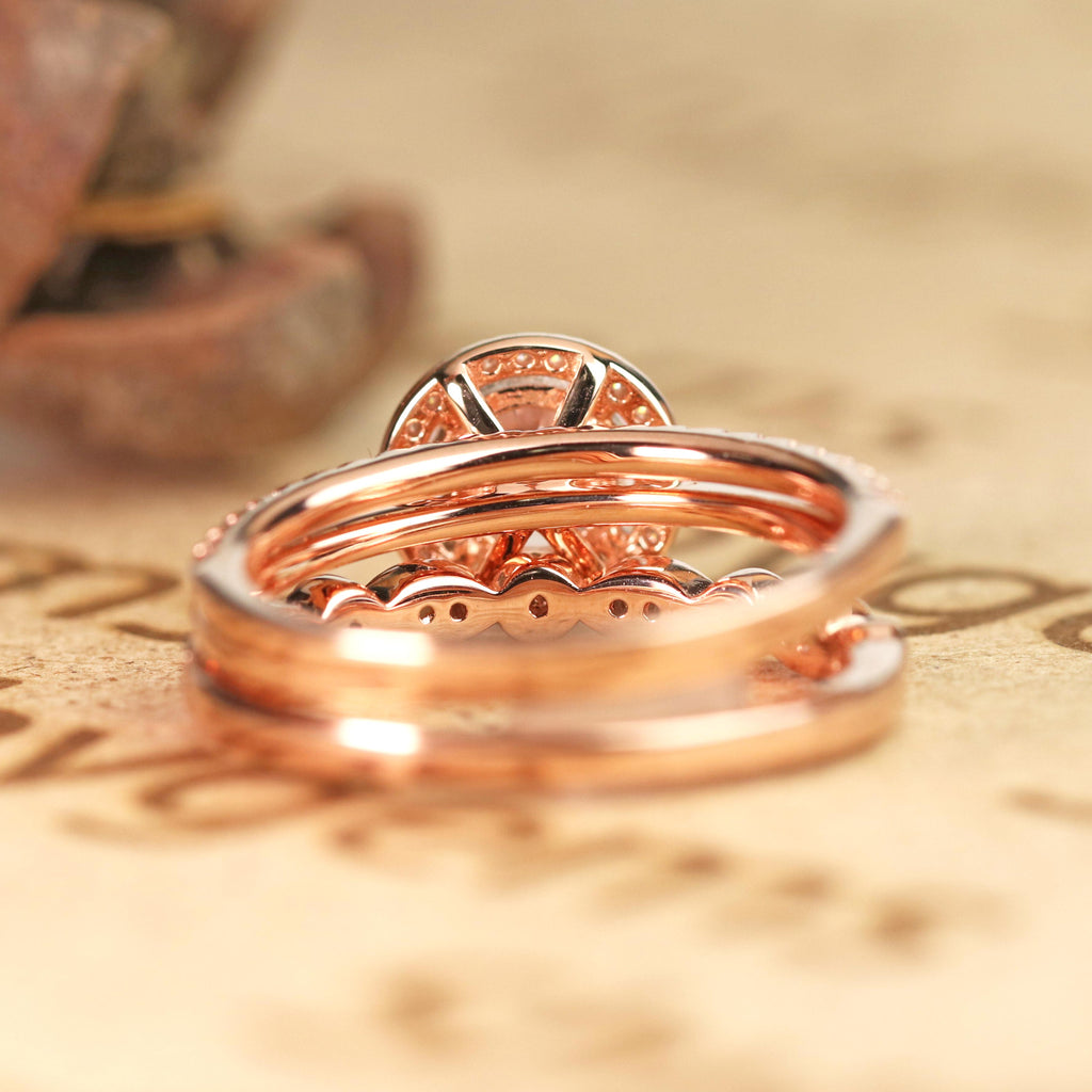 Pave 2 Carat Round Cut Moissanite Halo Trio Set