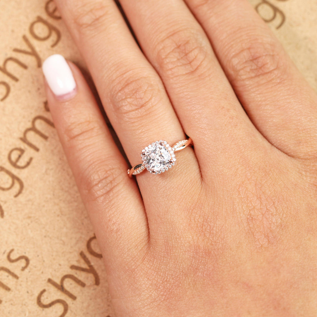 Halo 1.50 Carat Cushion Cut Moissanite Engagement Ring