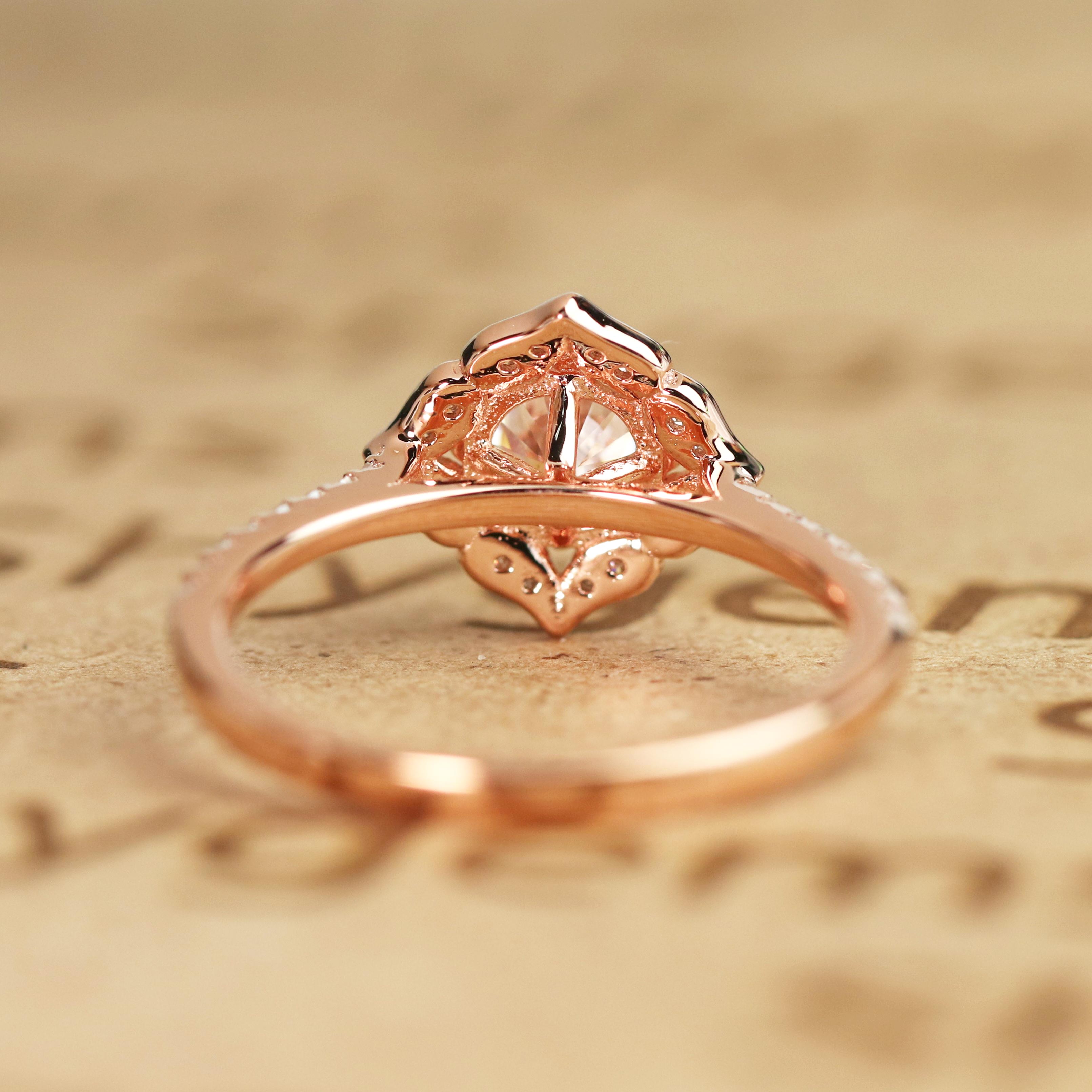 1.25 Carat Cushion Cut Moissanite Floral Engagement Ring