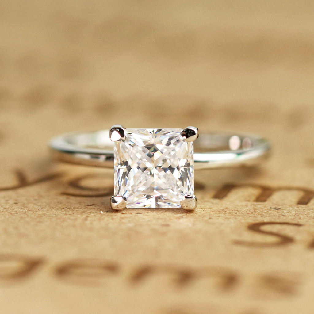 Solitaire 1 Carat Princess Cut Moissanite Engagement Ring