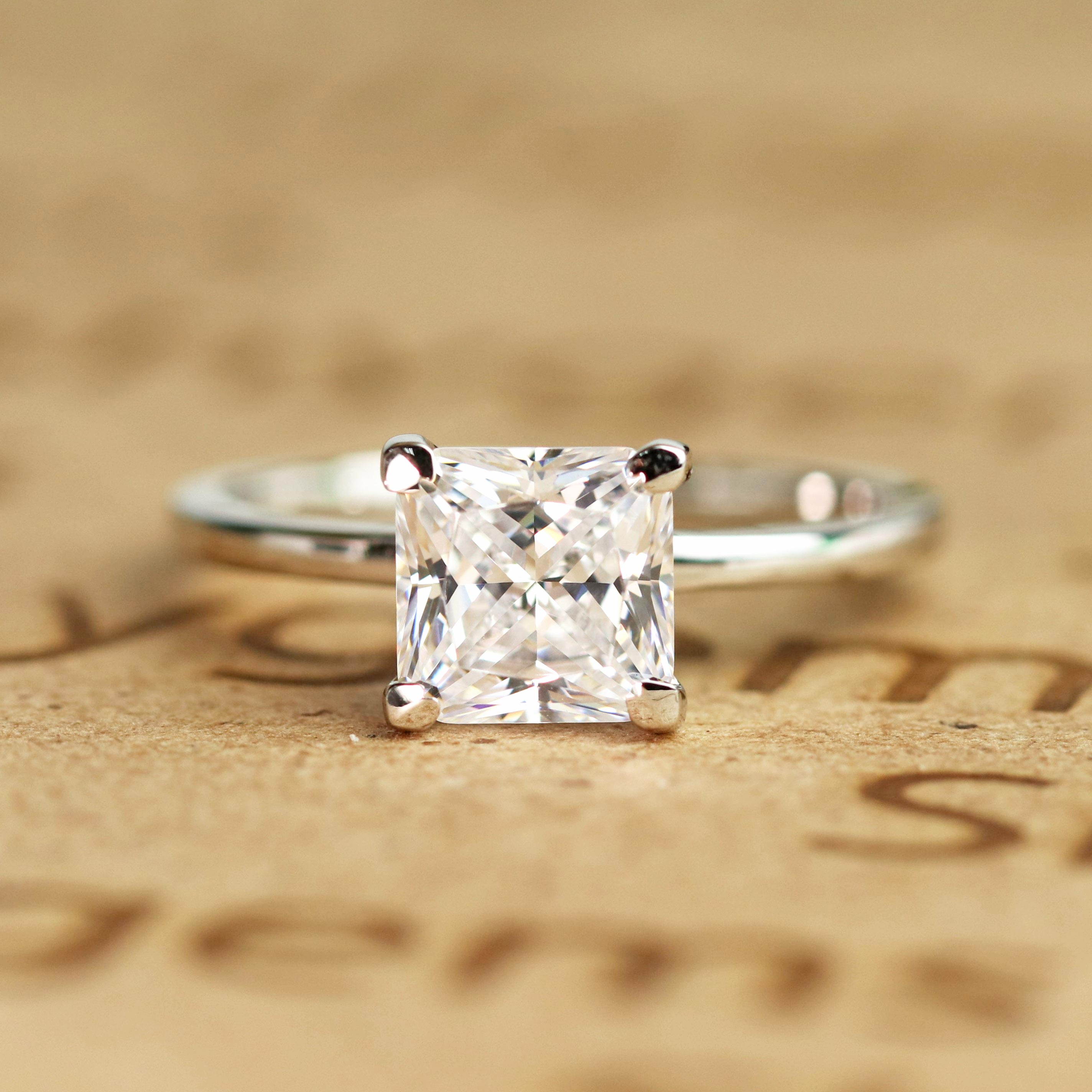 Solitaire 1 Carat Princess Cut Moissanite Engagement Ring