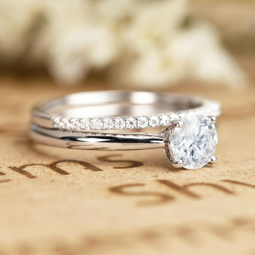 Four Prong 1.25 Carat Round Cut Moissanite Bridal Set