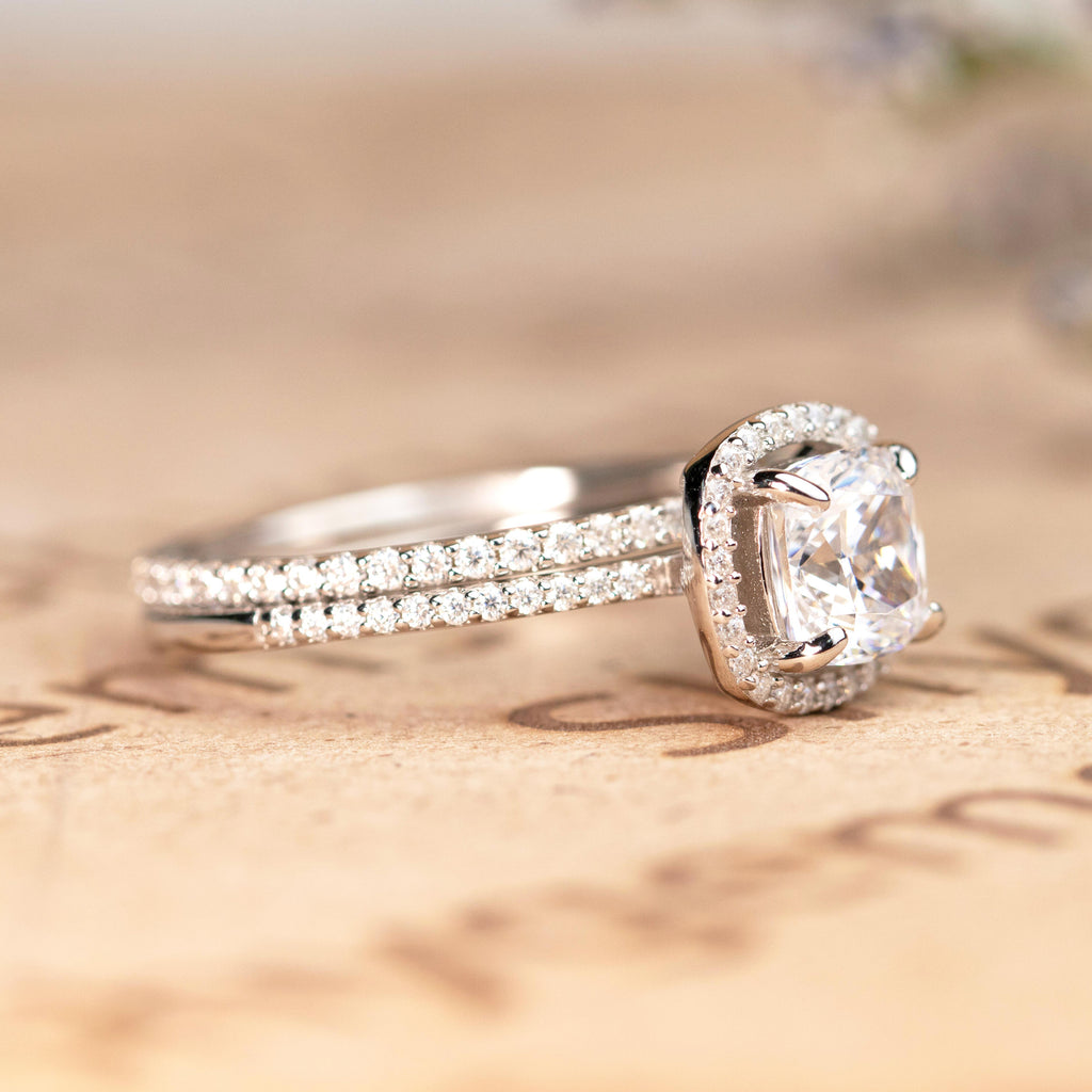 Pave 1.5 Carat Moissanite Cushion Cut Bridal Set