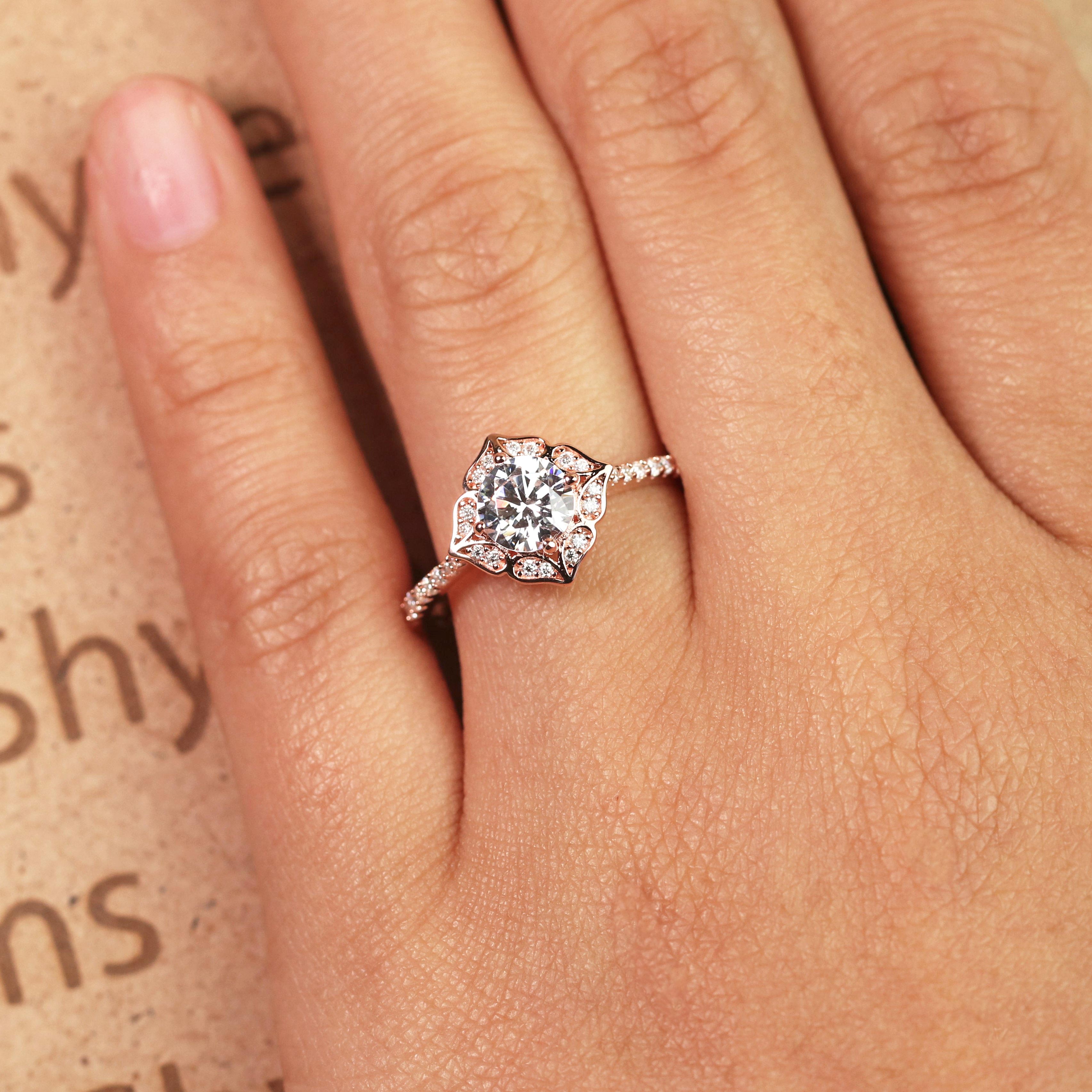1.25 Carat Cushion Cut Moissanite Floral Engagement Ring