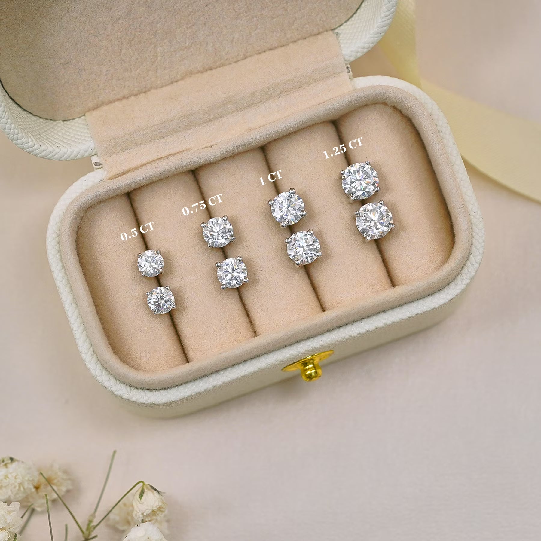 JeenMata Lab Grown Diamond Earrings 0.50 Carat Round Cut 18K White Gold Plated Solitaire Studs for Women