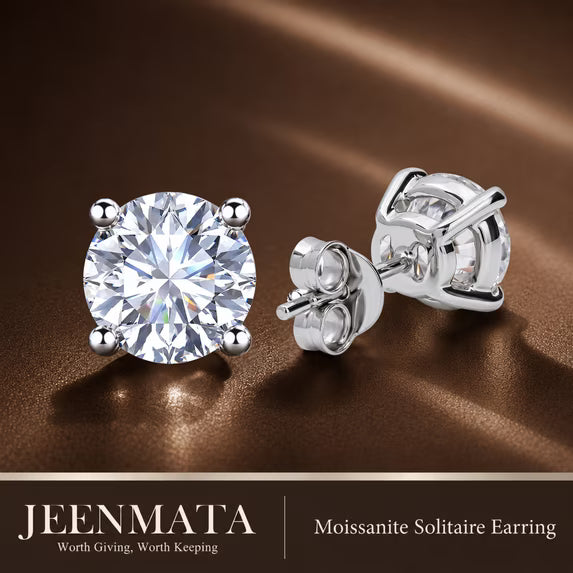JeenMata 0.5 Carat Round Solitaire Moissanite Stud Earrings for Women, Earrings for Men, 18K White Gold Plated, Hypoallergenic Earrings, D VS1, Stud Earring for Woman, Jewelry, Gift, Earrings