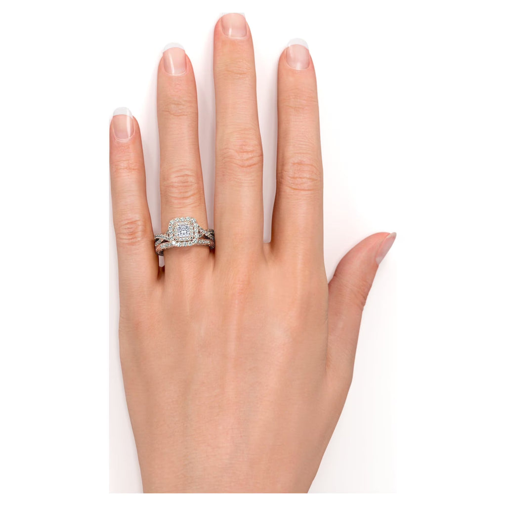 JeenMata 1.75 Carat Princess Cut Moissanite Engagement Ring - Bridal Ring - Double Halo Ring - Cluster Ring - 18k Rose Gold Over Silver
