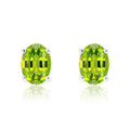 2.5 Carat Oval Cut - SWAROVSKI Peridot - August Birthstone Solitaire Stud Earrings - 4 Prong - In 18K White Gold Plating Over Silver