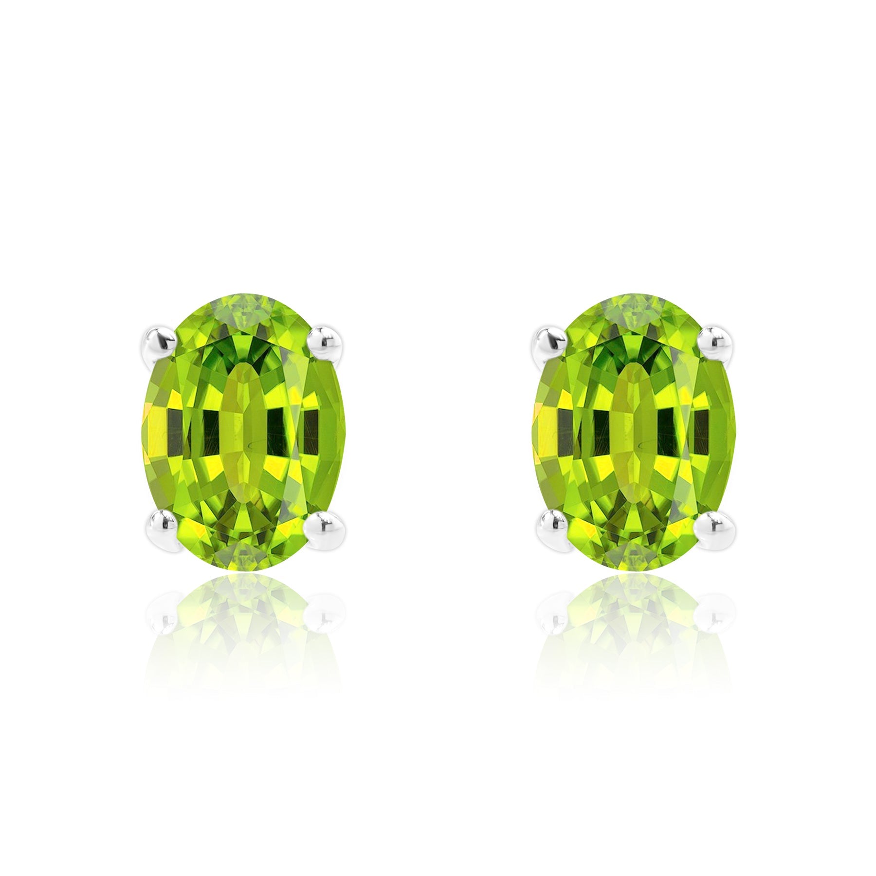 2.5 Carat Oval Cut - SWAROVSKI Peridot - August Birthstone Solitaire Stud Earrings - 4 Prong - In 18K White Gold Plating Over Silver
