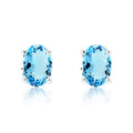 2.5 Carat Oval Cut - SWAROVSKI Blue Topaz - December Birthstone Solitaire Stud Earrings - 4 Prong - In 18K White Gold Plating Over Silver