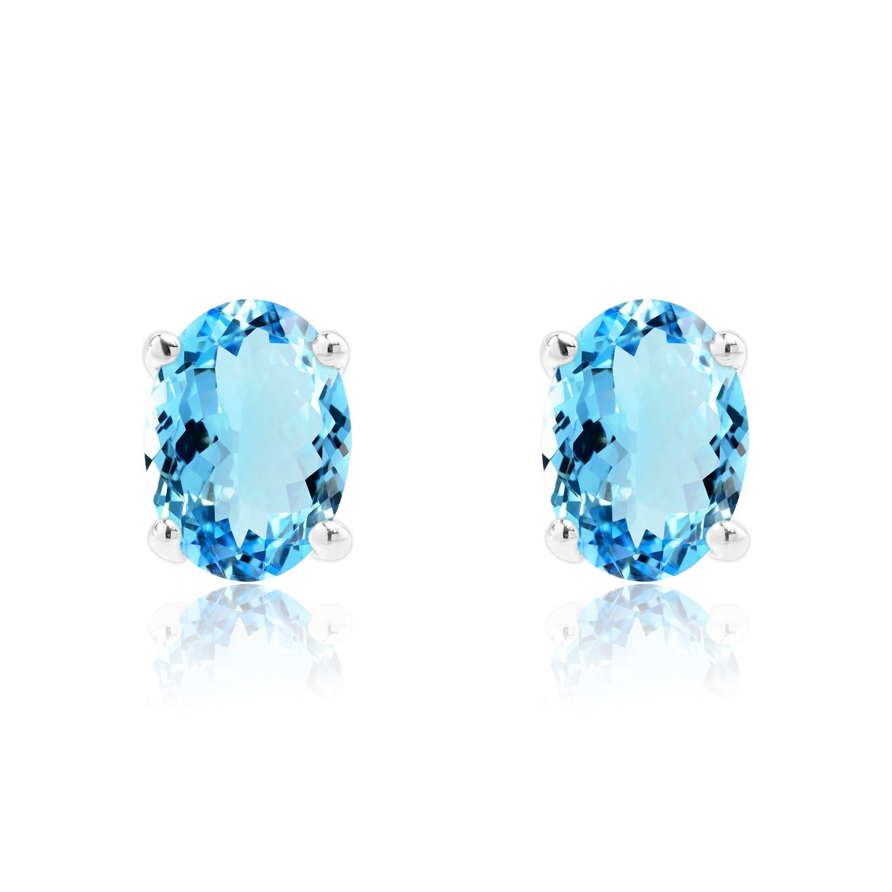 2.5 Carat Oval Cut - SWAROVSKI Blue Topaz - December Birthstone Solitaire Stud Earrings - 4 Prong - In 18K White Gold Plating Over Silver