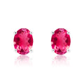2.5 Carat Oval Cut - SWAROVSKI Ruby - July Birthstone Solitaire Stud Earrings - 4 Prong - In 18K White Gold Plating Over Silver