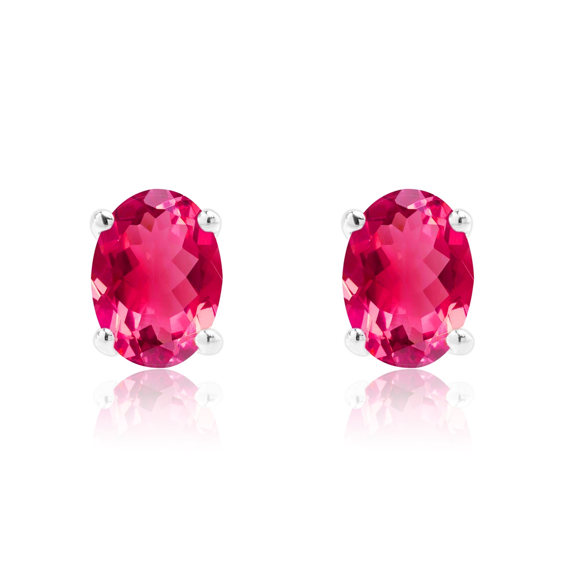 2.5 Carat Oval Cut - SWAROVSKI Ruby - July Birthstone Solitaire Stud Earrings - 4 Prong - In 18K White Gold Plating Over Silver