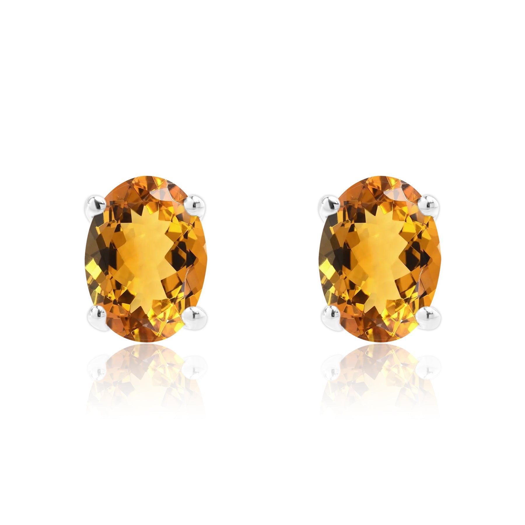 2.5 Carat Oval Cut - SWAROVSKI Citrine - November Birthstone Solitaire Stud Earrings - 4 Prong - In 18K White Gold Plating Over Silver