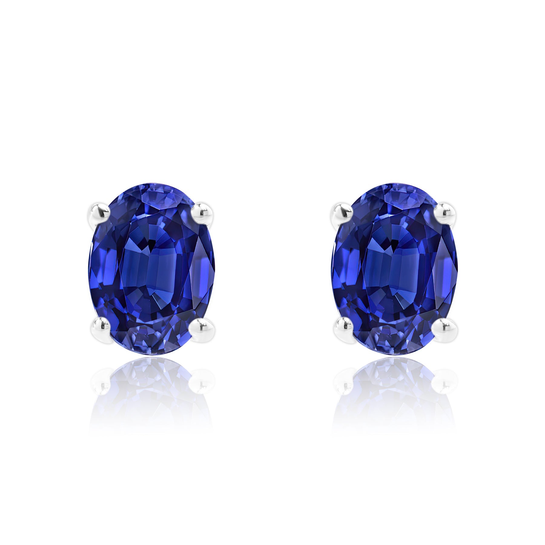 2.5 Carat Oval Cut - SWAROVSKI Blue Sapphire - September Birthstone Solitaire Stud Earrings - 4 Prong - In 18K White Gold Plating Over Silver