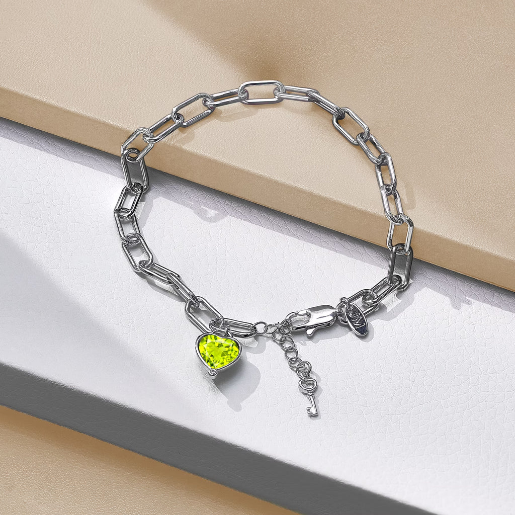 JeenMata 3 Carat August Heart & Key Charm Birthstone Bracelet - 18K White Gold Plating for Women