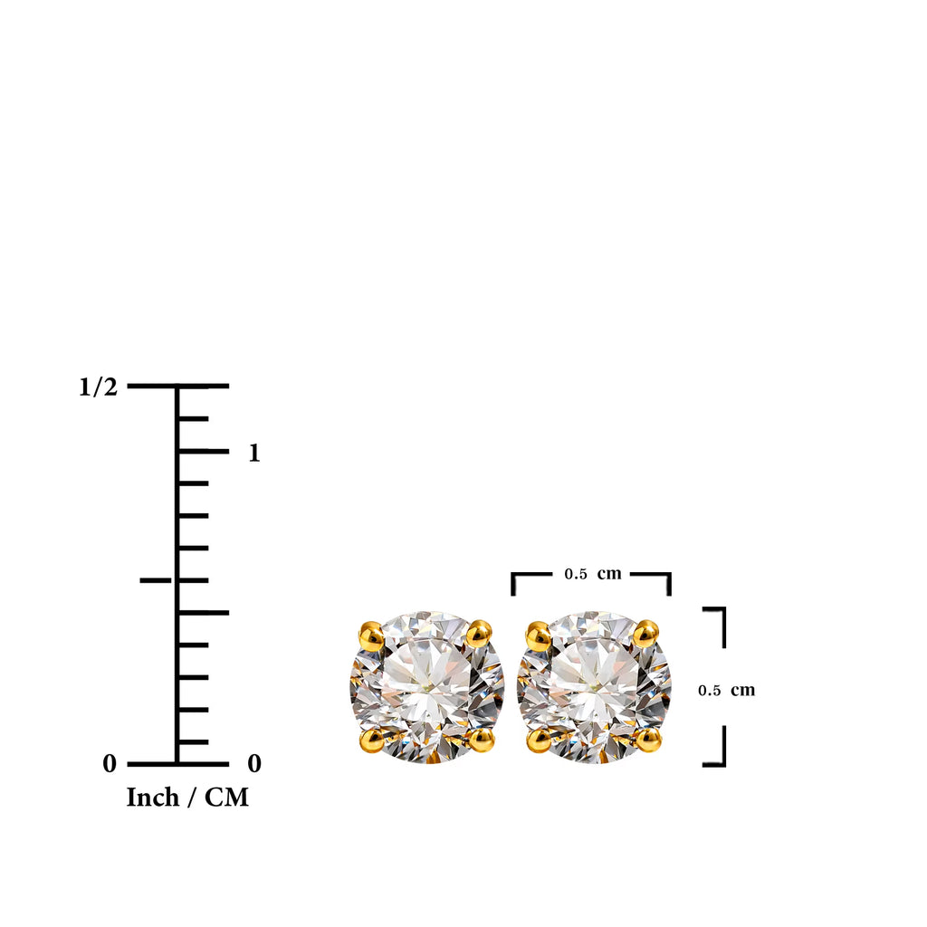 JeenMata Lab Grown Diamond Earrings 1 Carat Round Cut Real Solid 10K Yellow Gold Solitaire Studs for Women